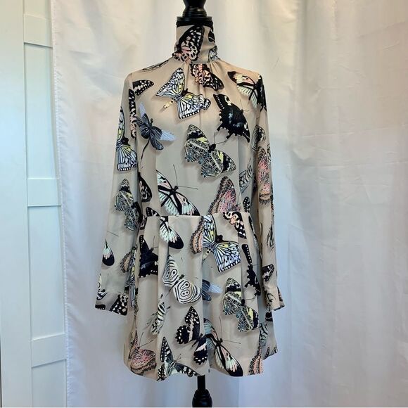 Reiss Gail Butterfly-Print high neck tie Romper beige multicoloured Sz 10 NWOT - Picture 5 of 16